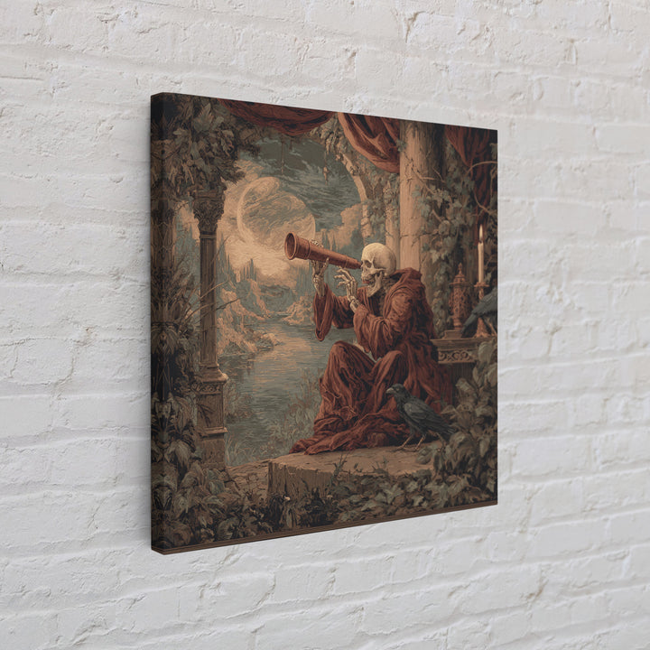 The Skull Astronomer, Symbolist Gothic Landscape, Square Wall Art, Dark Halloween Decor, Canvas Print, Halloween Wall Art