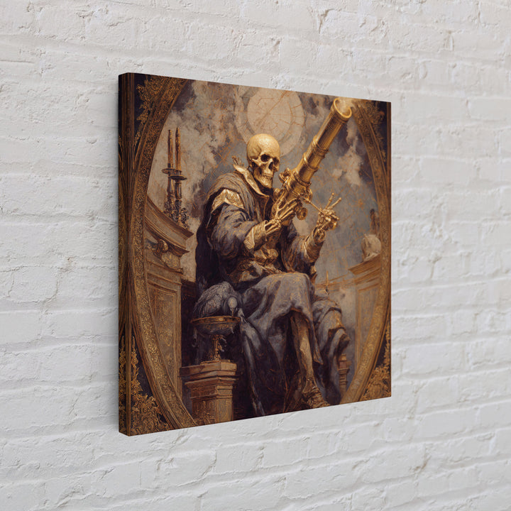 The Skull Astronomer, Ornate Symbolist Art, Square Wall Art, Macabre Wall Art, Framed Canvas Print, Halloween Wall Art