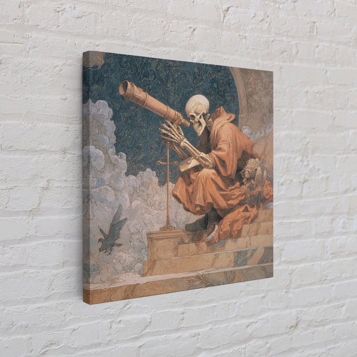The Skull Astronomer, Symbolist Death Art, Square Wall Art, Dark Halloween Decor, Canvas Print, Halloween Wall Art
