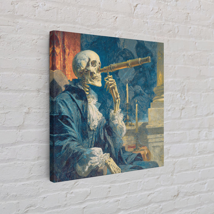 The Skull Astronomer, Symbolist Etching Art, Square Wall Art, Dark Fantasy Wall Art, Framed Canvas Print, Halloween Wall Art