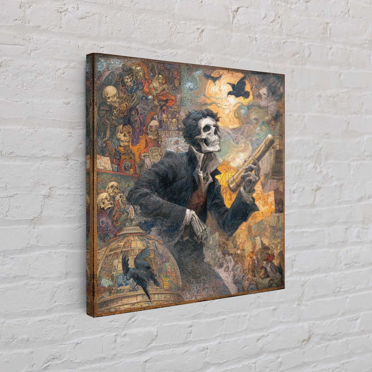 The Skull Astronomer, Grotesque Carnival Art, Square Wall Art, Dark Fantasy Wall Art, Canvas Print, Halloween Wall Art