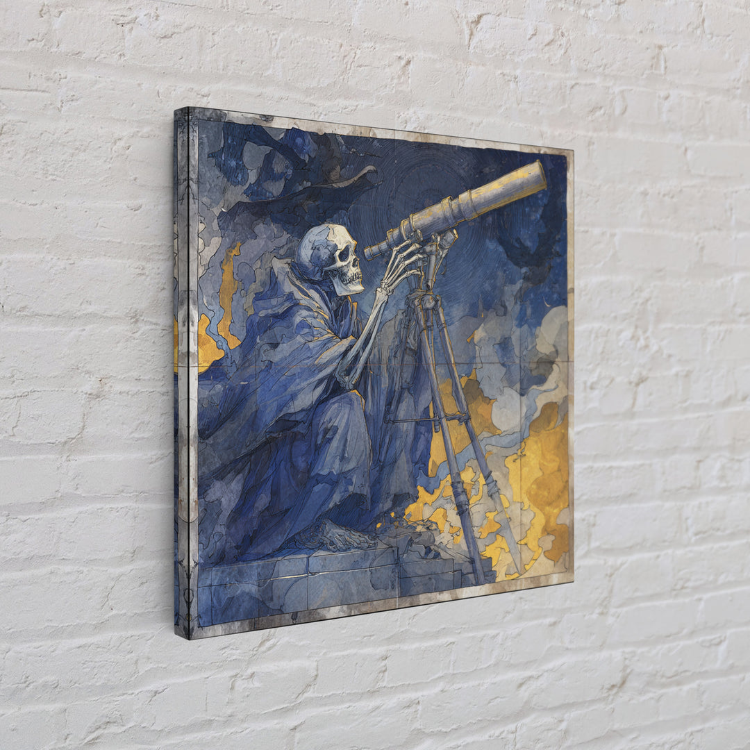 The Skull Astronomer, Expressionist Gothic Art, Square Wall Art, Gothic Horror Wall Art, Framed Canvas Print, Halloween Wall Art
