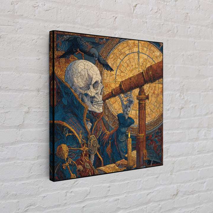 The Skull Astronomer, Stained Glass Gothic Art, Square Wall Art, Dark Halloween Decor, Canvas Print, Halloween Wall Art, Statement Wall Art