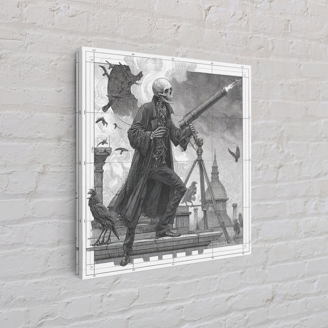The Skull Astronomer, Victorian Macabre Art, Square Wall Art, Macabre Wall Art, Framed Canvas Print, Halloween Wall Art