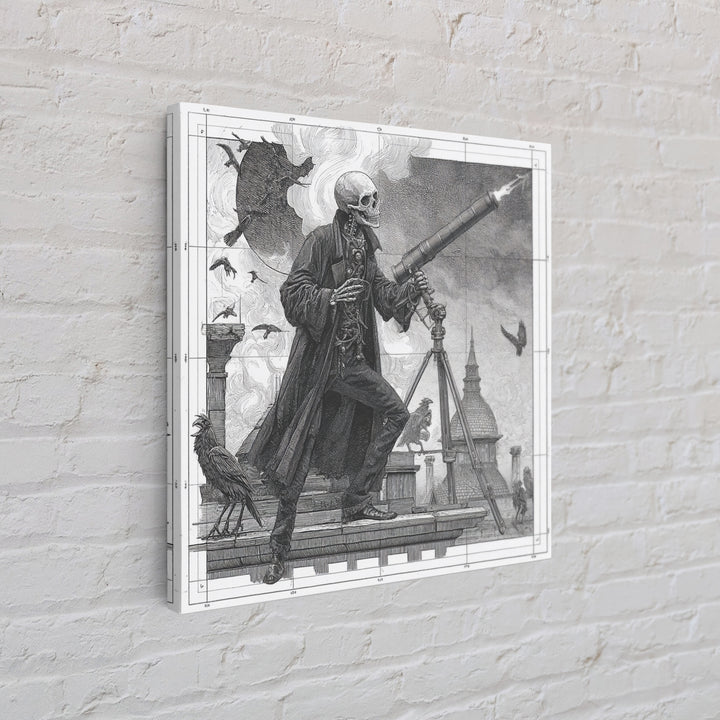The Skull Astronomer, Victorian Macabre Art, Square Wall Art, Macabre Wall Art, Framed Canvas Print, Halloween Wall Art