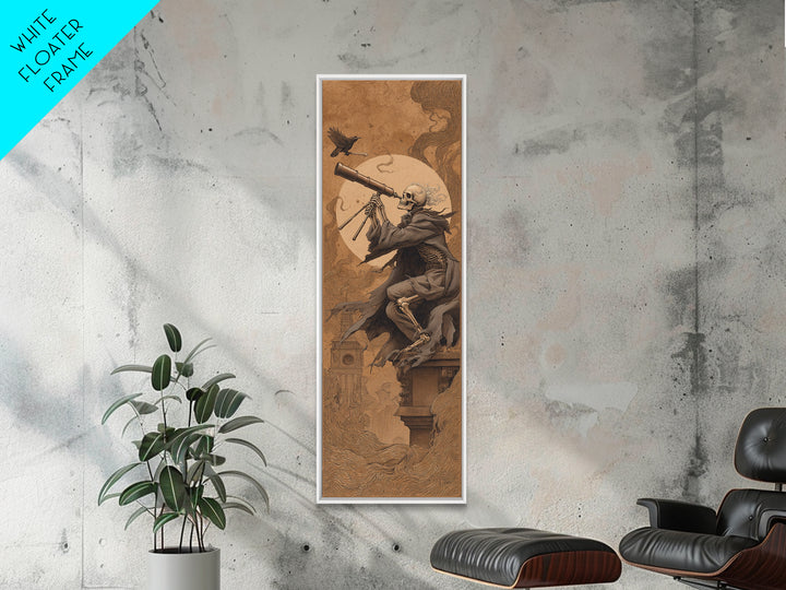 The Skull Astronomer, Surreal Apocalyptic Art, Tall Narrow Wall Art, Dark Halloween Decor, Canvas Print, Halloween Wall Art
