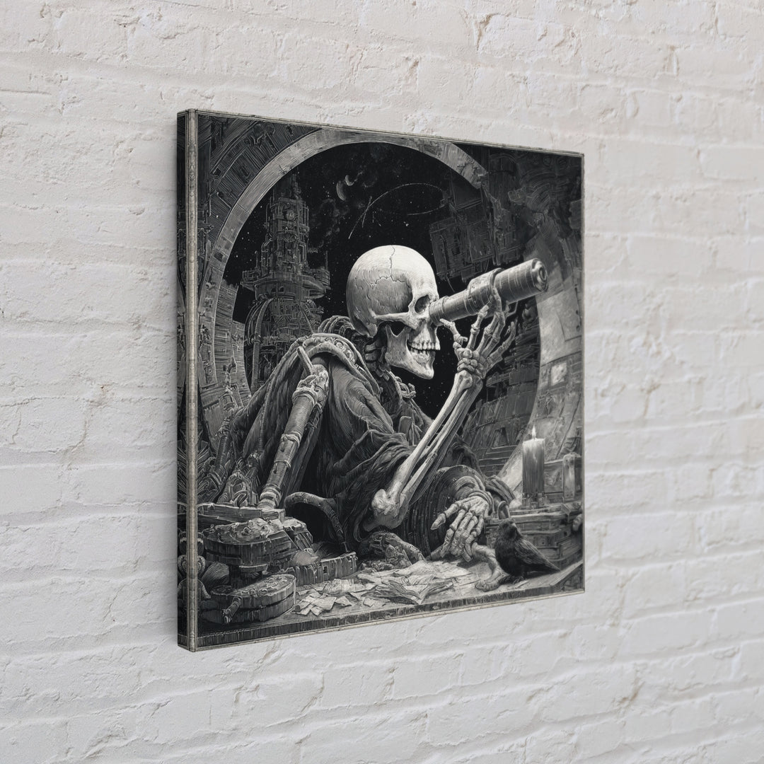 The Skull Astronomer, Biomechanical Horror Art, Square Wall Art, Dark Halloween Decor, Canvas Print, Halloween Wall Art