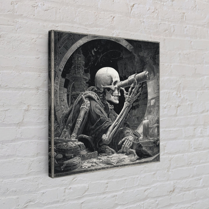The Skull Astronomer, Biomechanical Horror Art, Square Wall Art, Dark Halloween Decor, Canvas Print, Halloween Wall Art