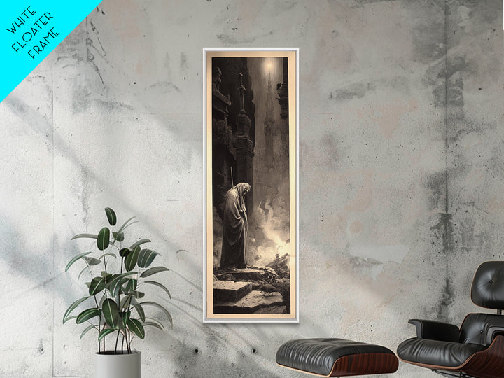 The Cemetery Beekeeper, Gothic Engraving Art, Tall Narrow Wall Art, Dark Fantasy Wall Art, Framed Canvas Print, Halloween Wall Art