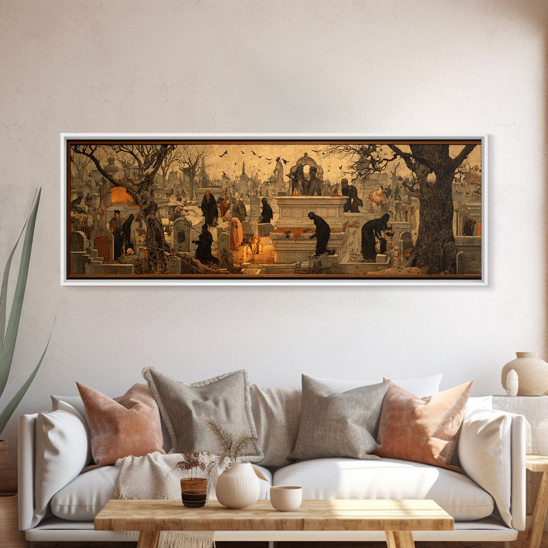 The Cemetery Beekeeper, Medieval Grotesque Art, Extra Wide Wall Art, Gothic Horror Wall Art, Framed Canvas Print, Halloween Wall Art