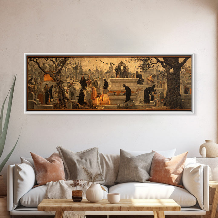 The Cemetery Beekeeper, Medieval Grotesque Art, Extra Wide Wall Art, Gothic Horror Wall Art, Framed Canvas Print, Halloween Wall Art