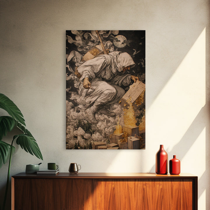 The Cemetery Beekeeper, Dark Renaissance Art, Vertical Wall Art, Macabre Wall Art, Canvas Print, Halloween Wall Art