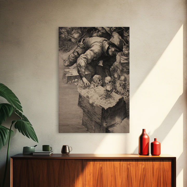 The Cemetery Beekeeper, Renaissance Engraving Art, Vertical Wall Art, Gothic Horror Wall Art, Canvas Print, Halloween Wall Art