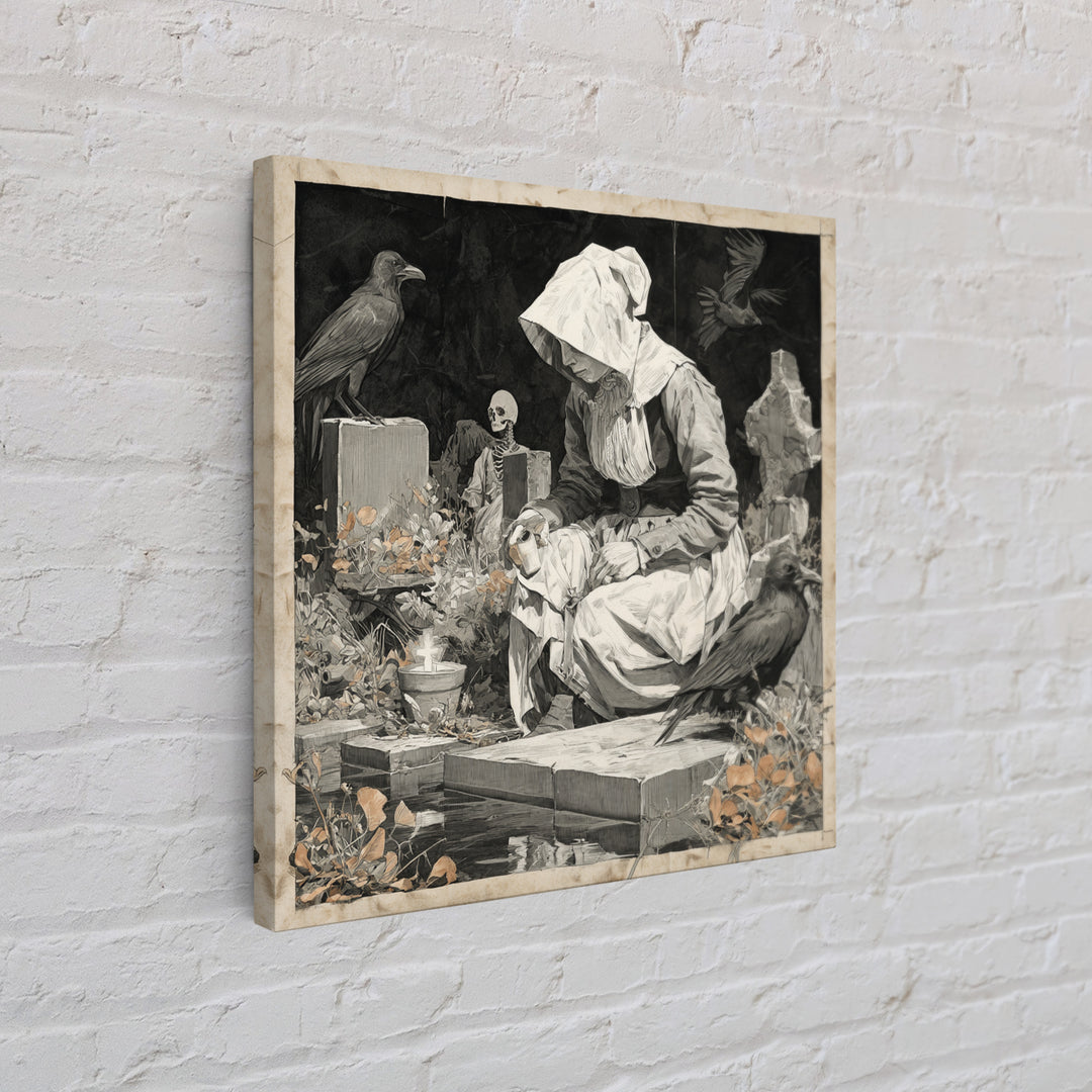 The Cemetery Beekeeper, Danse Macabre Art, Square Wall Art, Dark Fantasy Wall Art, Framed Canvas Print, Horror Wall Art