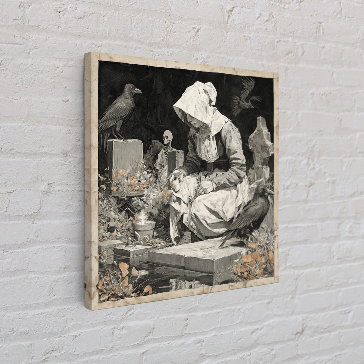 The Cemetery Beekeeper, Danse Macabre Art, Square Wall Art, Dark Fantasy Wall Art, Framed Canvas Print, Horror Wall Art