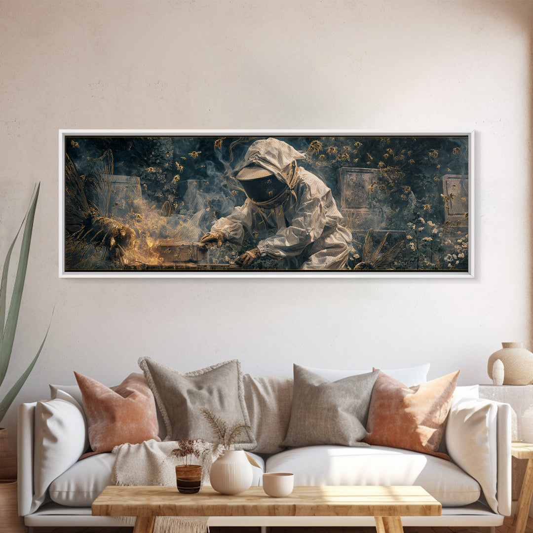 The Cemetery Beekeeper, Visionary Gothic Art, Extra Wide Wall Art, Dark Halloween Decor, Canvas Print, Halloween Wall Art