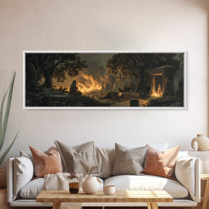The Cemetery Beekeeper, Apocalyptic Romantic Art, Extra Wide Wall Art, Dark Halloween Decor, Canvas Print, Halloween Wall Art