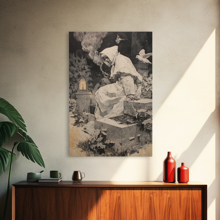 The Cemetery Beekeeper, Decadent Gothic Art, Vertical Wall Art, Macabre Wall Art, Canvas Print, Halloween Wall Art, Gothic Home Decor
