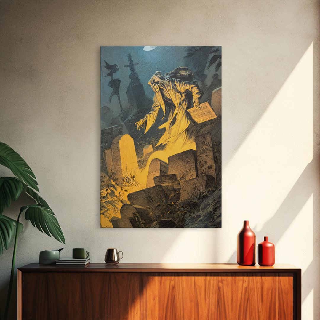 The Cemetery Beekeeper, Expressionist Nightmare Art, Vertical Wall Art, Dark Fantasy Wall Art, Canvas Print, Halloween Wall Art
