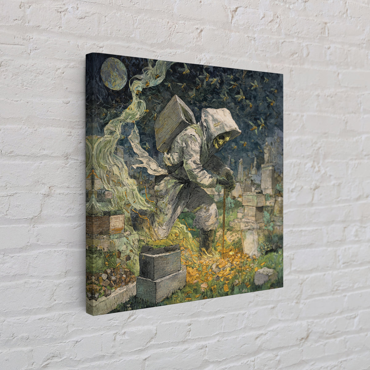The Cemetery Beekeeper, Grotesque Carnival Art, Square Wall Art, Dark Halloween Decor, Canvas Print, Halloween Wall Art, Gothic Home Decor