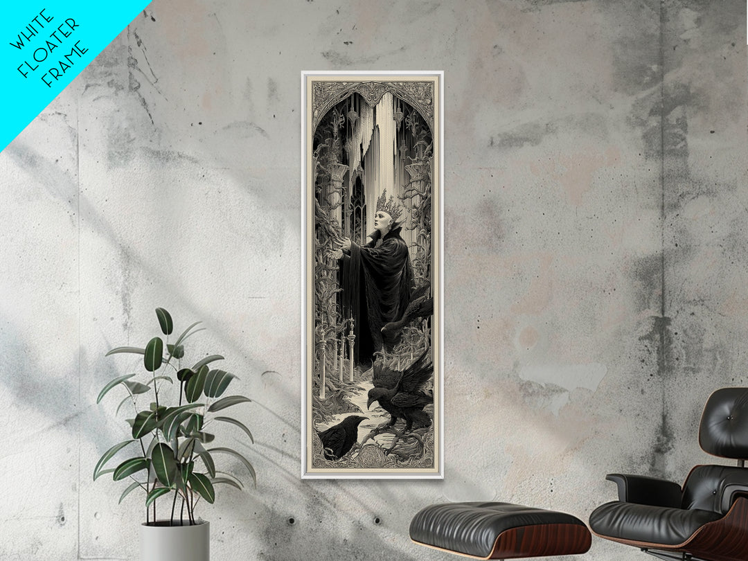 The Thorn-Crowned King, Gothic Engraving Art, Tall Narrow Wall Art, Dark Halloween Decor, Framed Canvas Print, Halloween Wall Art