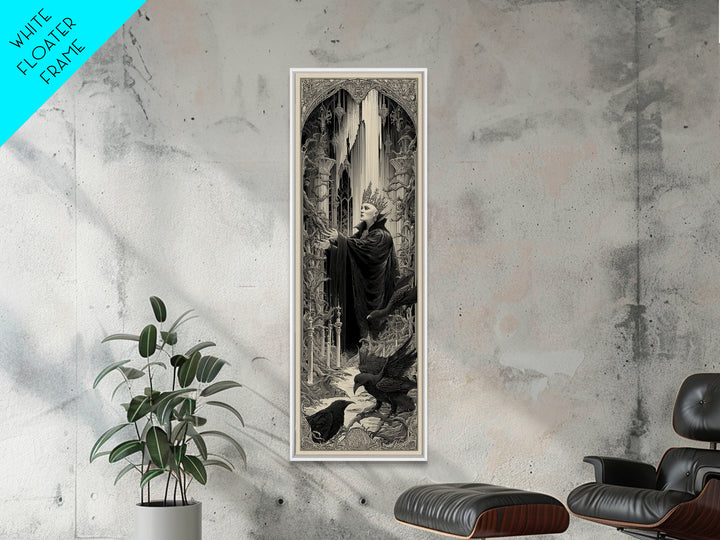The Thorn-Crowned King, Gothic Engraving Art, Tall Narrow Wall Art, Dark Halloween Decor, Framed Canvas Print, Halloween Wall Art
