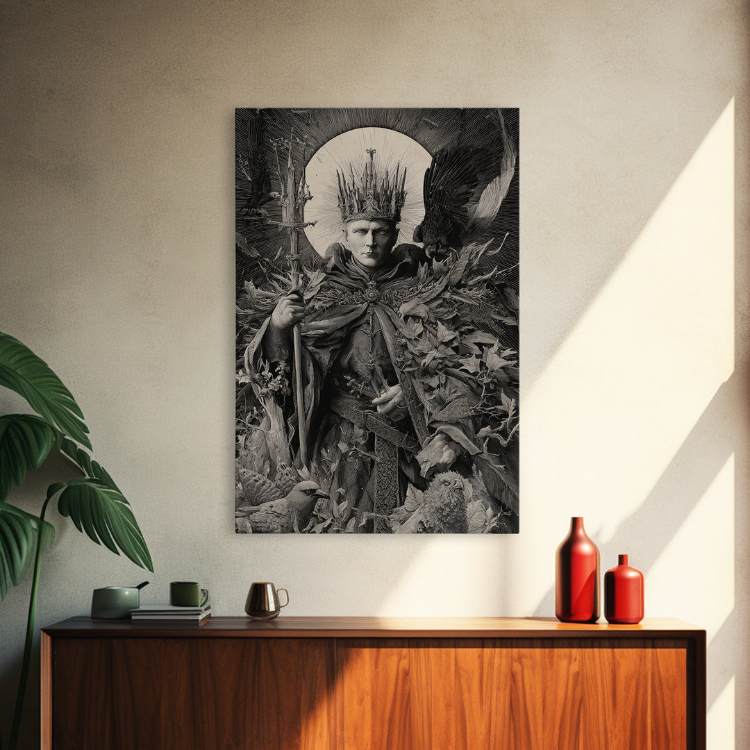 The Thorn-Crowned King, Renaissance Engraving Art, Vertical Wall Art, Dark Halloween Decor, Canvas Print, Halloween Wall Art