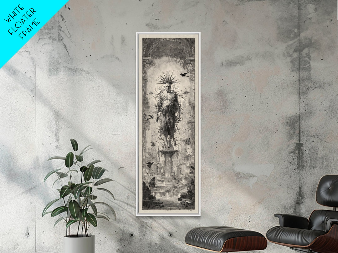The Thorn-Crowned King, Architectural Etching Art, Tall Narrow Wall Art, Gothic Horror Wall Art, Canvas Print