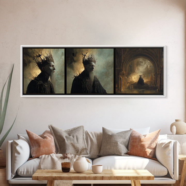 The Thorn-Crowned King, Apocalyptic Romantic Art, Extra Wide Wall Art, Dark Fantasy Wall Art, Canvas Print, Halloween Wall Art