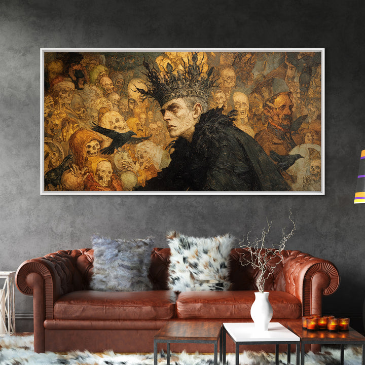 The Thorn-Crowned King, Grotesque Carnival Art, Wide Panoramic Art, Dark Fantasy Wall Art, Framed Canvas Print, Halloween Wall Art