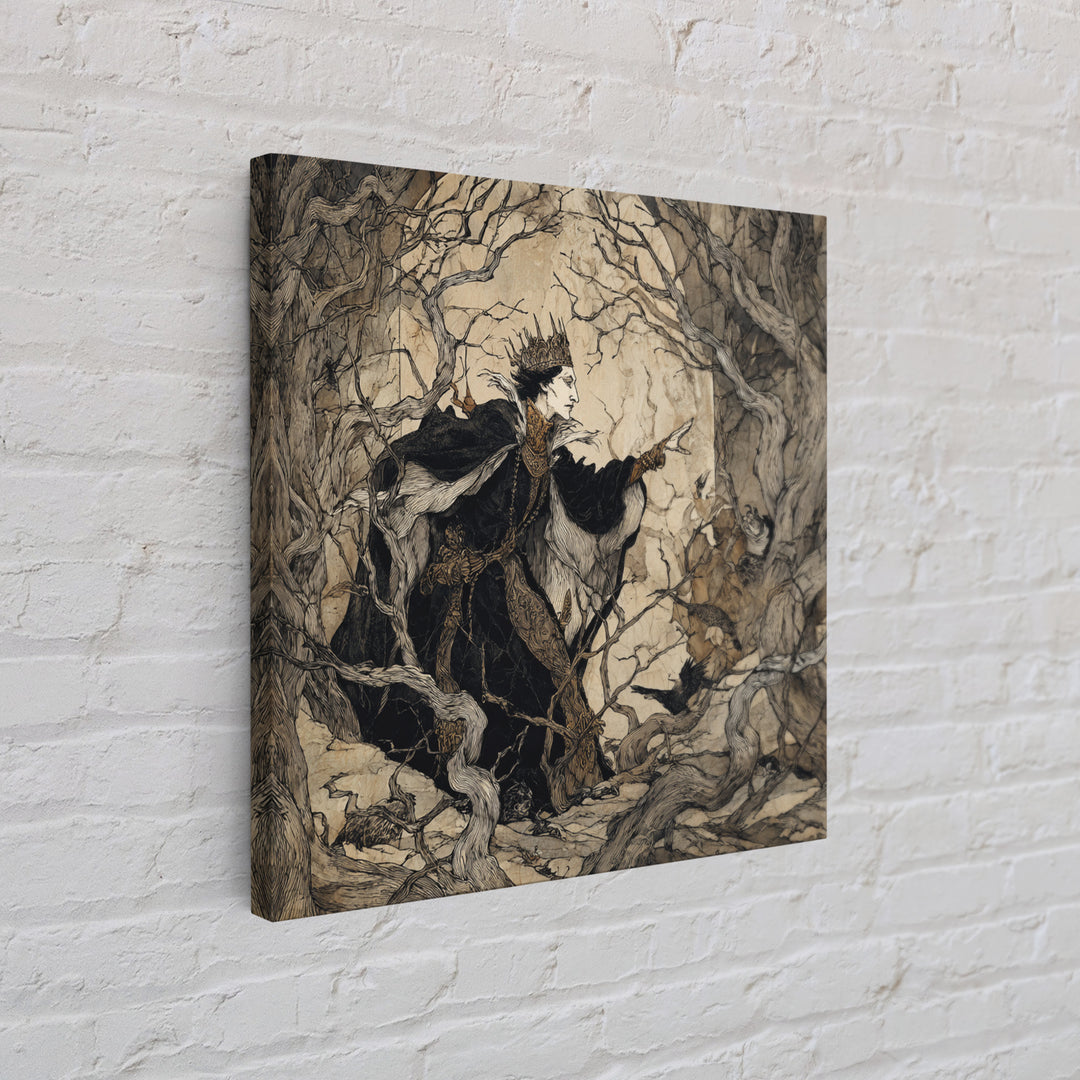 The Thorn-Crowned King, Gothic Storybook Art, Square Wall Art, Macabre Wall Art, Canvas Print, Halloween Wall Art, Spooky Wall Decor