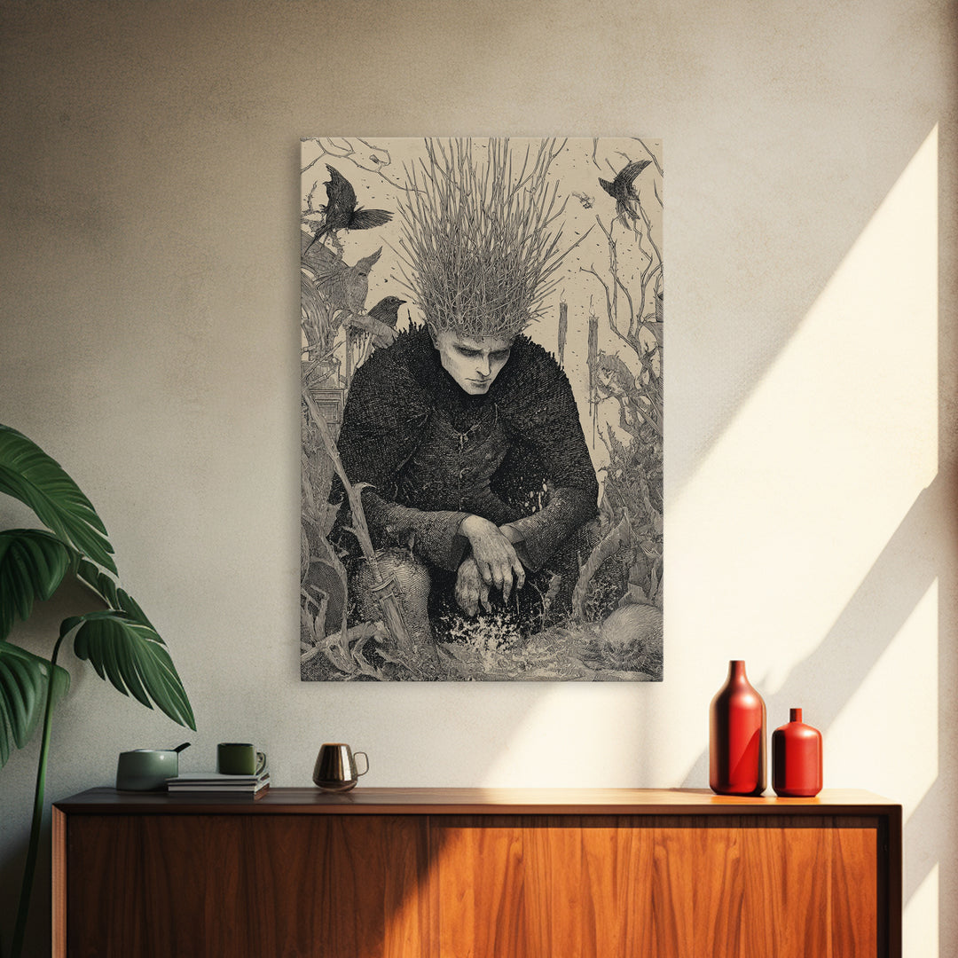 The Thorn-Crowned King, Victorian Macabre Art, Vertical Wall Art, Dark Fantasy Wall Art, Framed Canvas Print, Halloween Wall Art