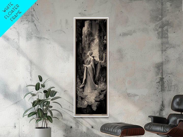 The Moth-Winged Empress, Gothic Engraving Art, Tall Narrow Wall Art, Dark Fantasy Wall Art, Framed Canvas Print, Halloween Wall Art