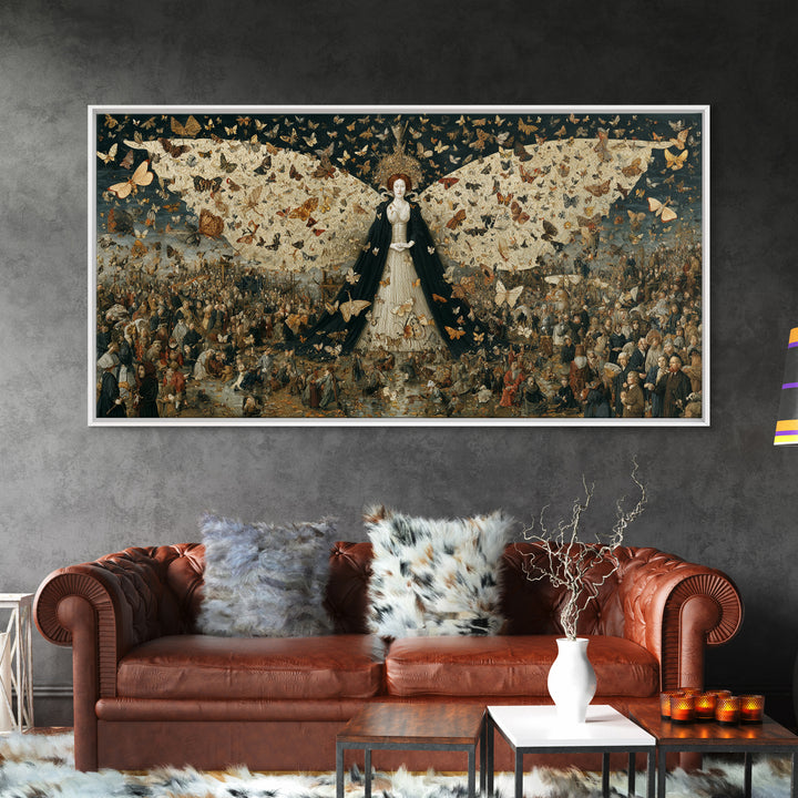 The Moth-Winged Empress, Northern Renaissance Horror, Wide Panoramic Art, Macabre Wall Art, Framed Canvas Print, Spooky Wall Decor