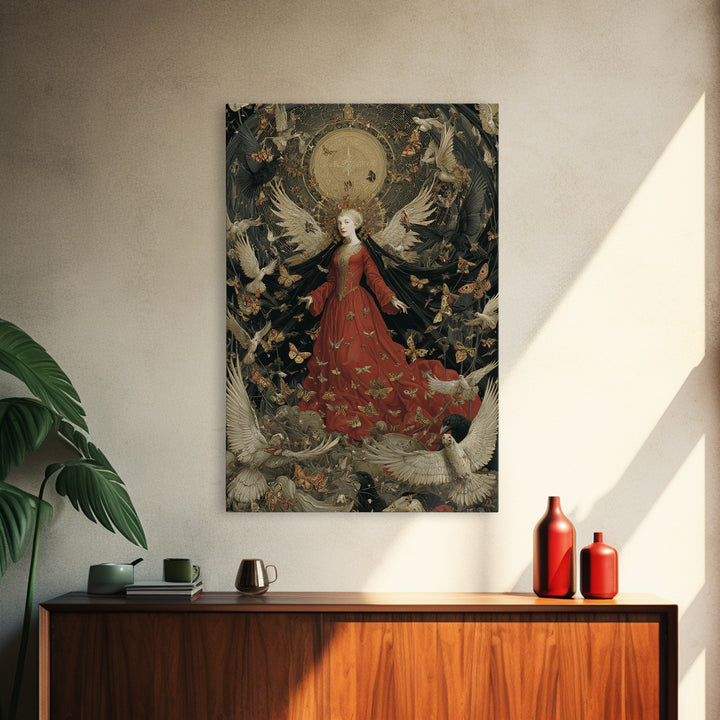 The Moth-Winged Empress, Dark Renaissance Art, Vertical Wall Art, Dark Fantasy Wall Art, Framed Canvas Print, Halloween Wall Art