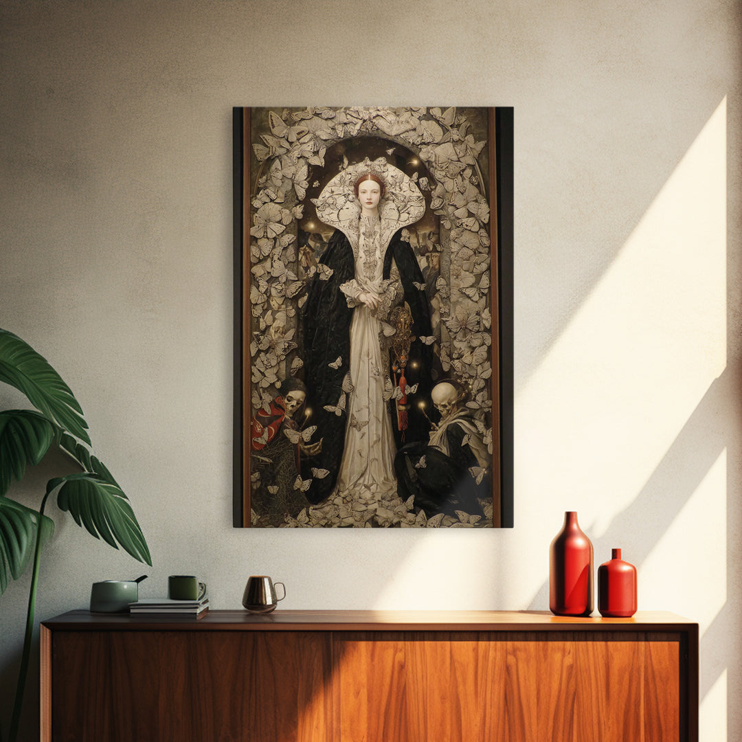The Moth-Winged Empress, Danse Macabre Art, Vertical Wall Art, Gothic Horror Wall Art, Framed Canvas Print