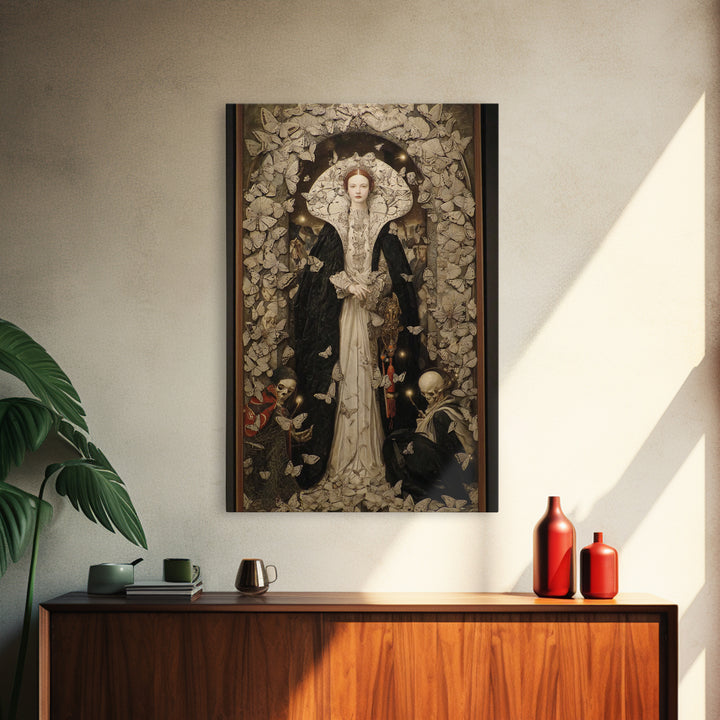 The Moth-Winged Empress, Danse Macabre Art, Vertical Wall Art, Gothic Horror Wall Art, Framed Canvas Print