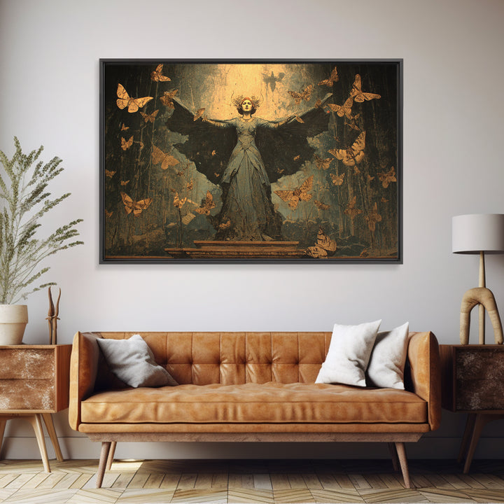 The Moth-Winged Empress, Symbolist Gothic Landscape, Landscape Wall Art, Dark Halloween Decor, Framed Canvas Print, Halloween Wall Art