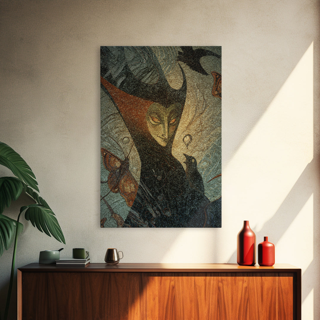 The Moth-Winged Empress, Expressionist Gothic Art, Vertical Wall Art, Dark Halloween Decor, Canvas Print, Halloween Wall Art