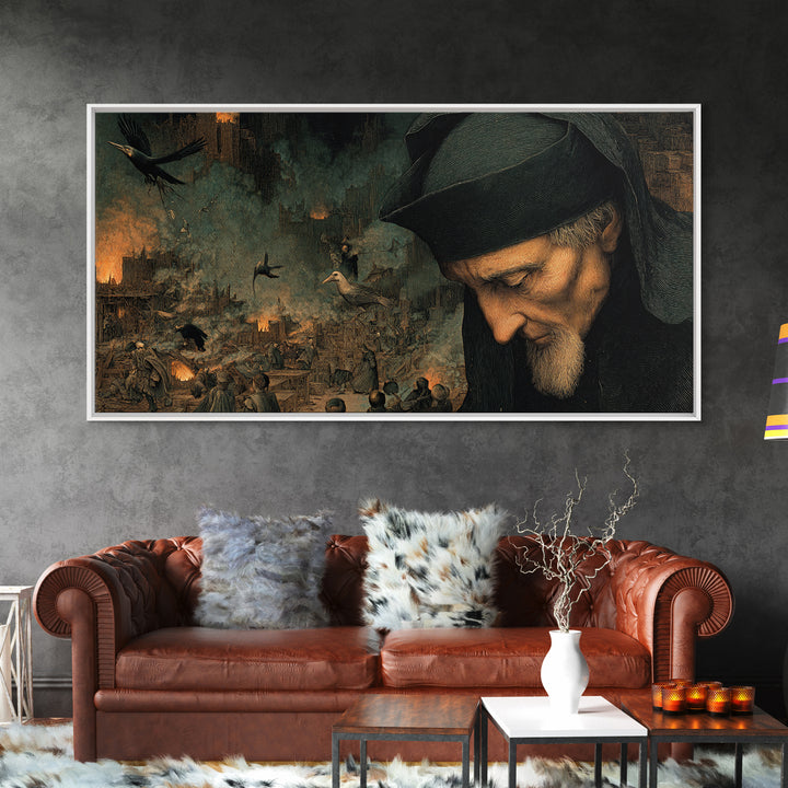 The Ash-Covered Oracle, Medieval Grotesque Art, Wide Panoramic Art, Gothic Horror Wall Art, Canvas Print, Halloween Wall Art