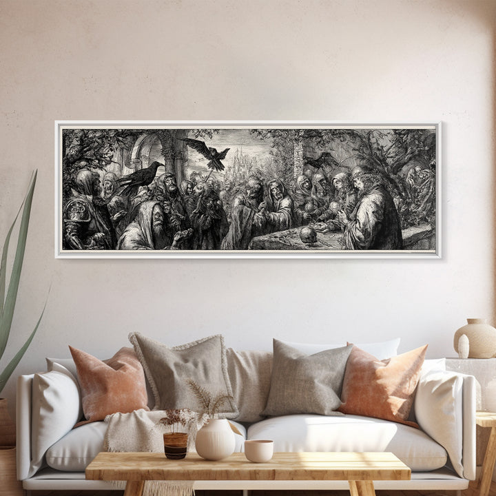 The Ash-Covered Oracle, Renaissance Engraving Art, Extra Wide Wall Art, Macabre Wall Art, Framed Canvas Print, Halloween Wall Art