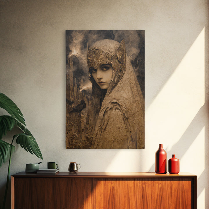 The Ash-Covered Oracle, Ornate Symbolist Art, Vertical Wall Art, Dark Halloween Decor, Canvas Print, Halloween Wall Art
