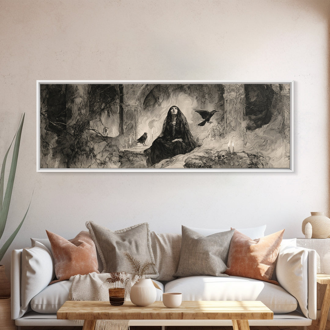 The Ash-Covered Oracle, Decadent Gothic Art, Extra Wide Wall Art, Macabre Wall Art, Canvas Print, Halloween Wall Art