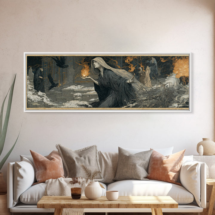 The Ash-Covered Oracle, Symbolist Death Art, Extra Wide Wall Art, Gothic Horror Wall Art, Canvas Print, Halloween Wall Art