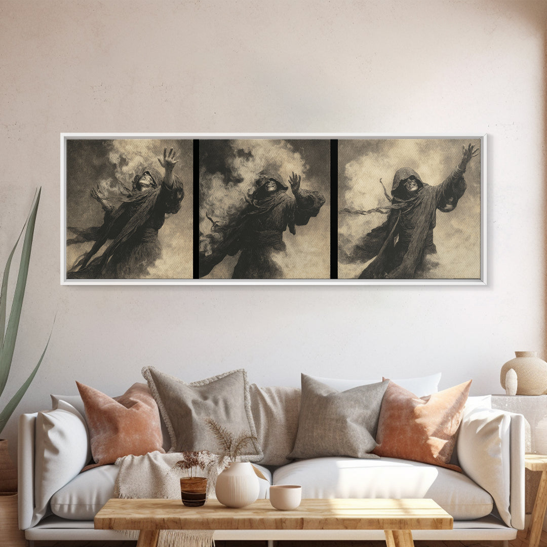 The Ash-Covered Oracle, Dark Symbolist Art, Extra Wide Wall Art, Dark Halloween Decor, Framed Canvas Print, Halloween Wall Art