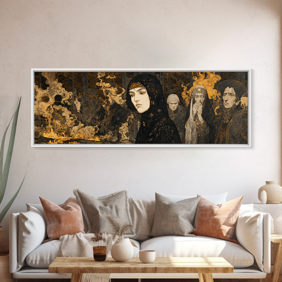 The Ash-Covered Oracle, Stained Glass Gothic Art, Extra Wide Wall Art, Macabre Wall Art, Canvas Print, Halloween Wall Art, Halloween Decor