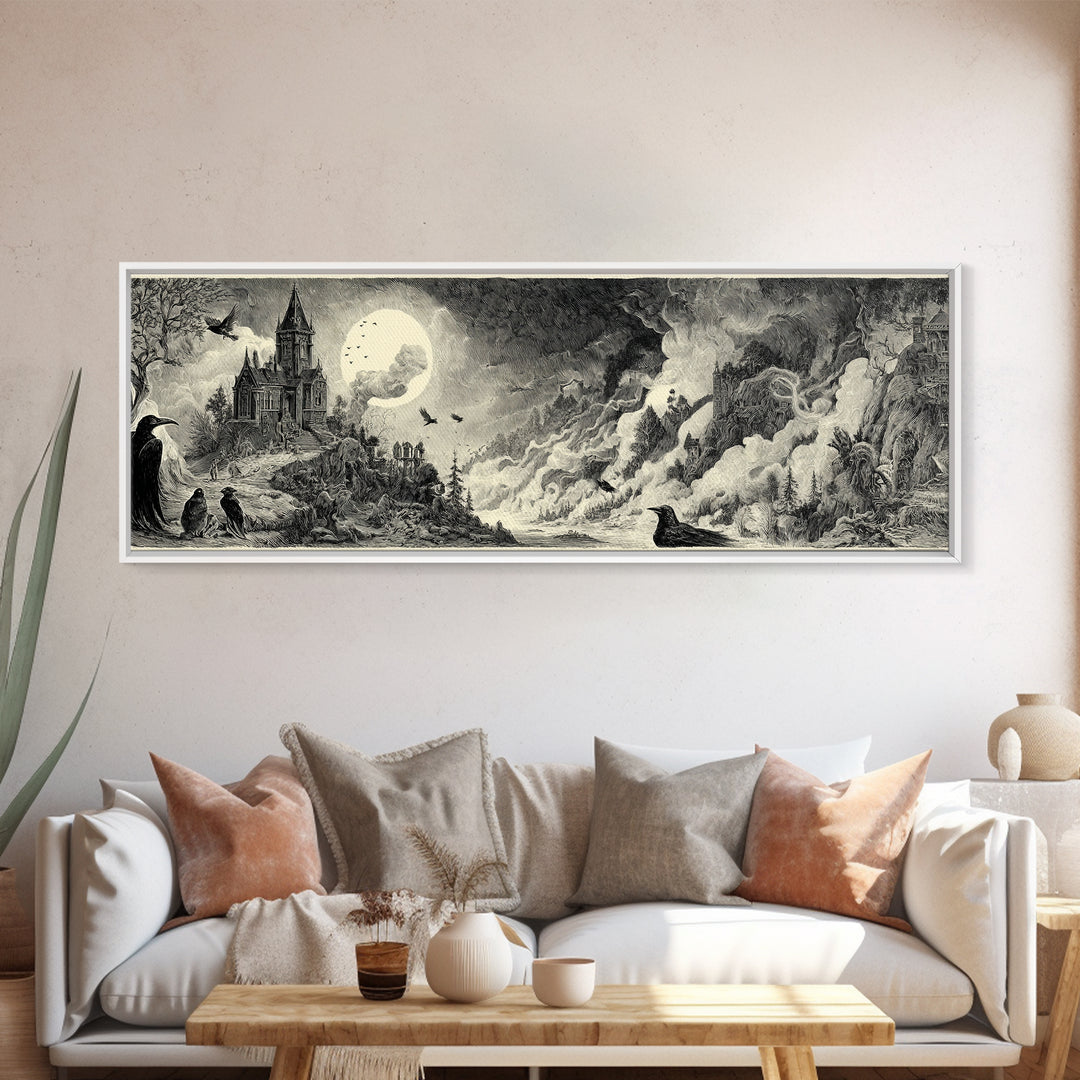 The Ash-Covered Oracle, Victorian Macabre Art, Extra Wide Wall Art, Macabre Wall Art, Canvas Print, Halloween Wall Art, Halloween Decor