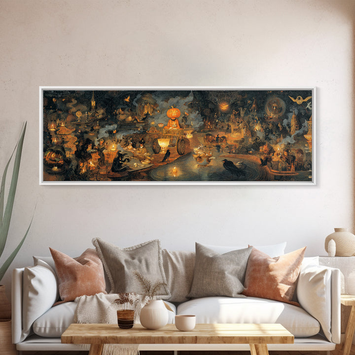 The Pumpkin-Headed Tea Merchant, Medieval Grotesque Art, Extra Wide Wall Art, Gothic Horror Wall Art, Canvas Print