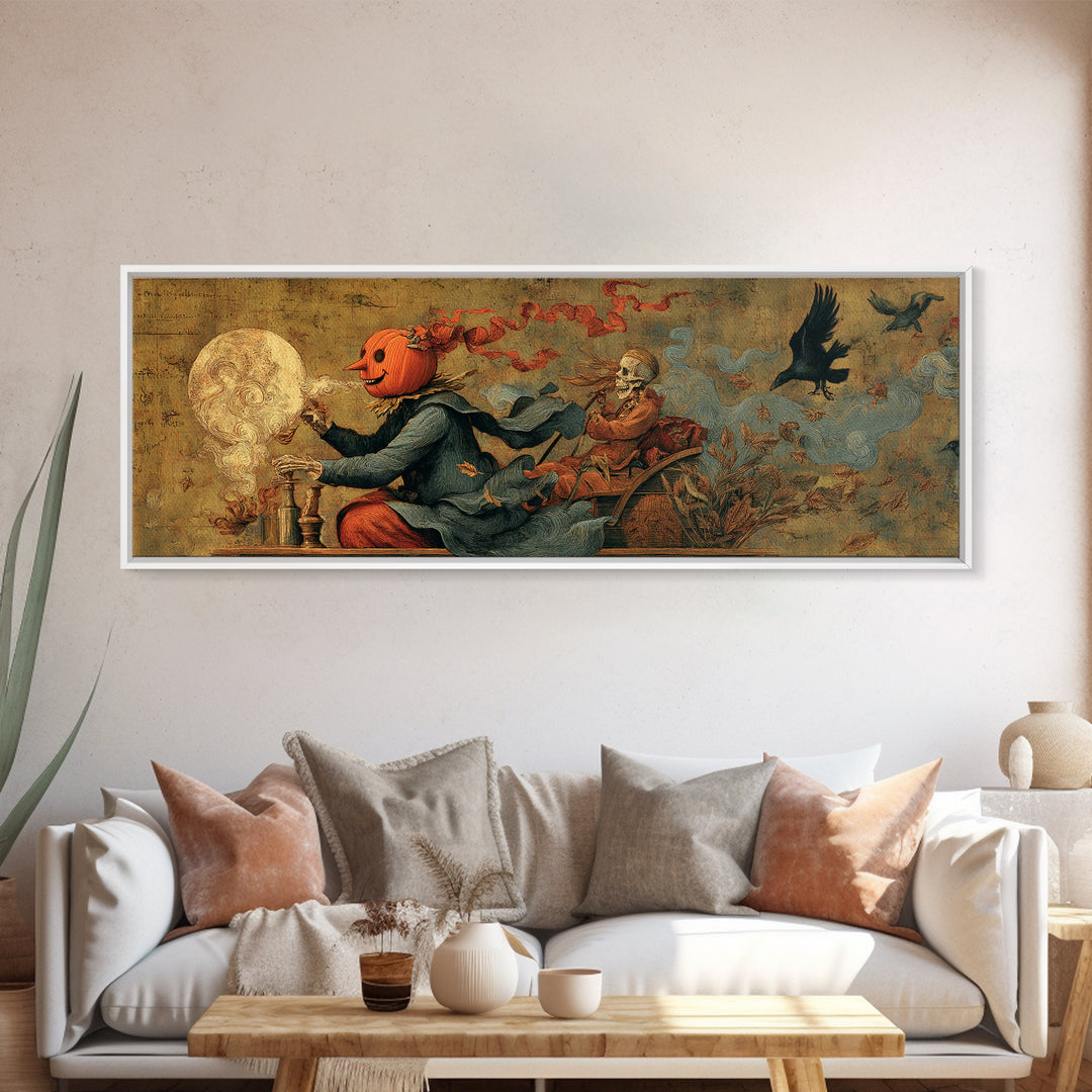 The Pumpkin-Headed Tea Merchant, Danse Macabre Art, Extra Wide Wall Art, Dark Fantasy Wall Art, Canvas Print