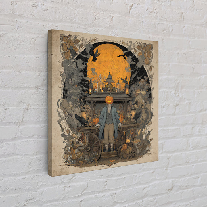 The Pumpkin-Headed Tea Merchant, Symbolist Etching Art, Square Wall Art, Macabre Wall Art, Framed Canvas Print, Halloween Wall Art